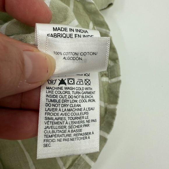 Lucky Brand Top Women Medium Green Beige Long Sleeve Stripes Tie Front Keyhole - Picture 7 of 10